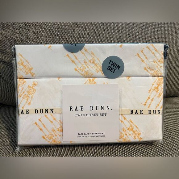 Rae Dunn Skeleton Halloween Twin Sheet Set - Picture 1 of 4